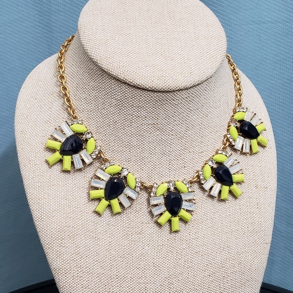 J. Crew Bright Yellow Opalescent Navy Statement Necklace - Picture 6 of 10